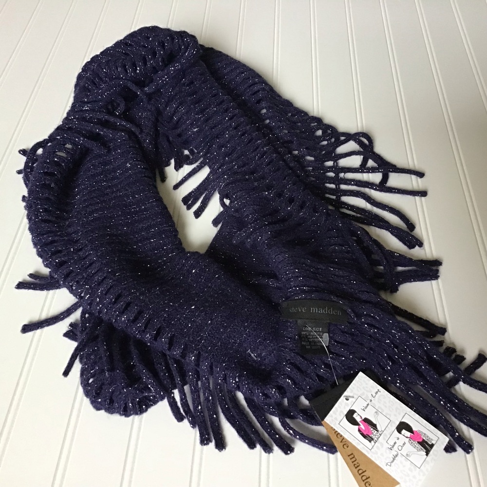 Steve Madden Waffle Fringe Infinity Glitter Scarf NWT